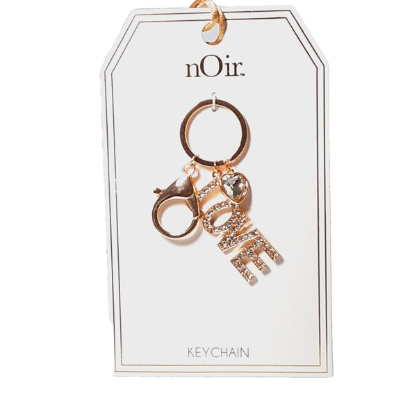 NWT Noir Crystal Love Heart Gold Tone Bag Charm Clip Keyring Keychain New - Picture 1 of 6